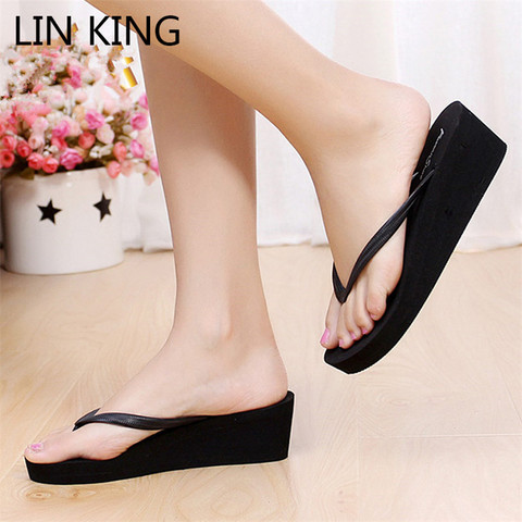 LIN KING Casual Thick Sole Women Flip Flops Wedge Slippers Solid Platform Shoes Fashion Lady Anti Skid Summer Shoes Big Size 41 ► Photo 1/6