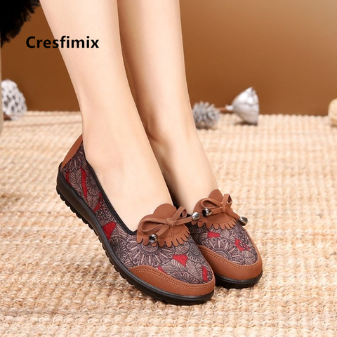 Cresfimix Zapatos De Mujer Women Cute Sweet Embroidery Flat Shoes Ladies Casual Brown Comfort Ballet Dance Shoes & Loafers C5807 ► Photo 1/6