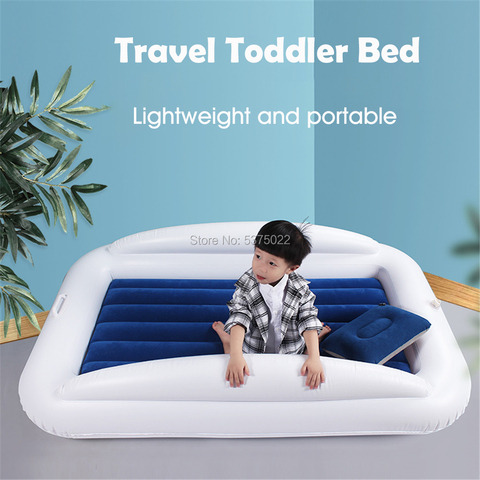Inflatable Toddler Travel Bed with Safety Bumpers Portable Blow Up Mattress for Kids with Built in Bed Rail Navy blue ► Photo 1/6