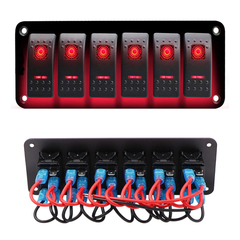4/6 Gang Car Switch Panel 12~24 V Circuit Breakers Overload Protect  Boat Rocker Switch Control Panel with Dual LED Light ► Photo 1/6