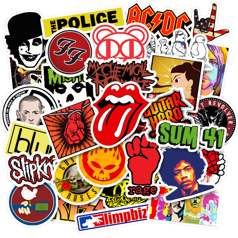 50Pcs Cool Rock Bands Artists Stickers Bomb For Skateboard Luggage Laptop Decals 