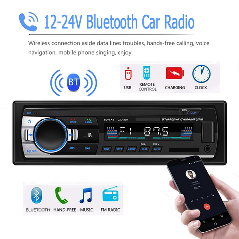 12V Autoradio Stereo Car Radio 1 Din Bluetooth Fm Aux Input Receiver Car Truck Audio SD Usb Mp3 Mmc Wma Handsfree ► Photo 1/6