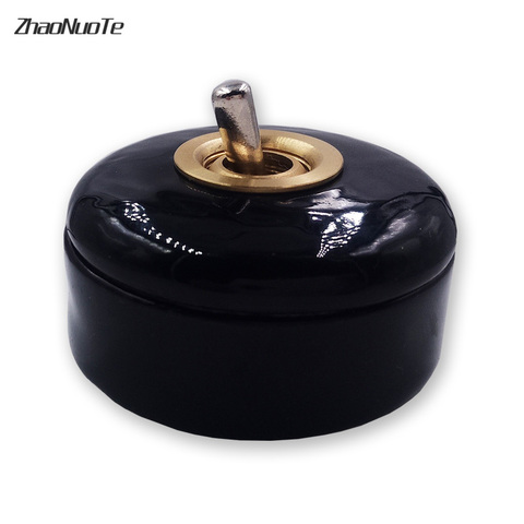 Home Improvement Ceramic Toggle Switch Round Wall Switch Single Control Led Light Creative On Off Black White ► Photo 1/6