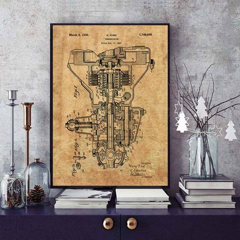 Transmission patent antique poster car engine parts canvas painting wall art blueprint print pictures home decor ► Photo 1/6