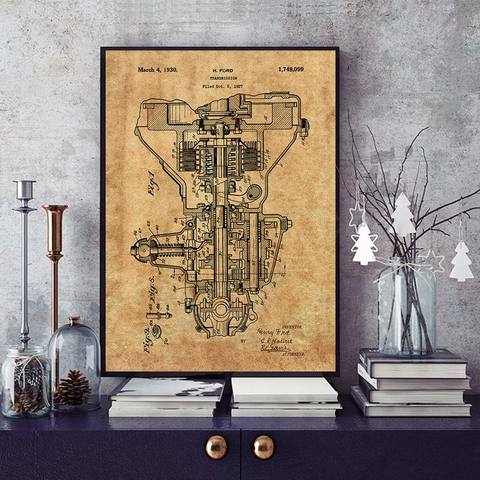 Transmission patent antique poster car engine parts canvas painting wall art blueprint print pictures home decor ► Photo 1/6