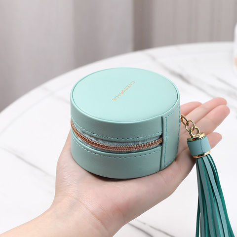 Casegrace Small Travel Round Jewelry Box Organizer Portable Mini PU Leather Earrings Ring Necklace  Jewellery Casket ► Photo 1/6