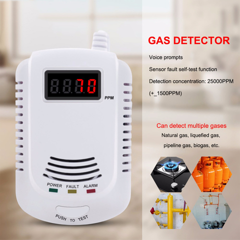 Gas Detector Voice Warning Kitchen Alarm in Combustible Natural LCD Display GAS LEAK SENSOR Alarm With backup battery EU Plug ► Photo 1/6