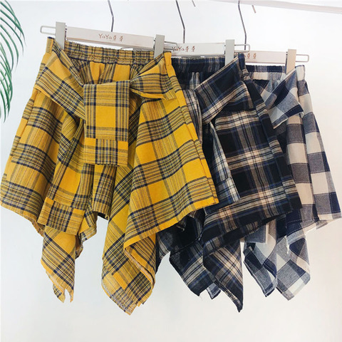 TOTRUST Fashion College Asymmetrical Skirt Women Summer Plaid Skirt Women Casual Students Fake Shirt Mini Skirt Female Saia ► Photo 1/6