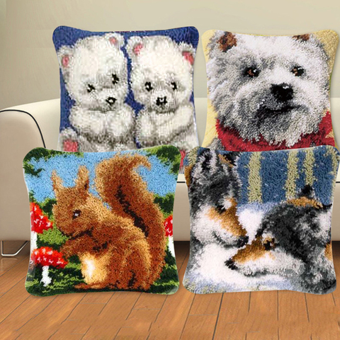 Cute Animal Series Latch Hook Pillow Kits DIY Segment Embroidery Materials Package Coarse Wool Pillow Cross Stitch knooppakket ► Photo 1/6