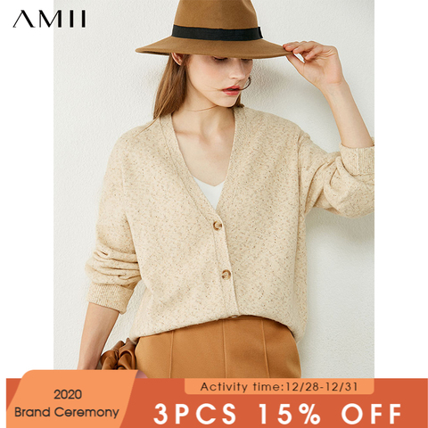 Amii Minimalism Autumn Winter Sweaters For Women Fashion Vneck Full Sleeve Loose Cardigan Female Cardigan Tops  12030481 ► Photo 1/5