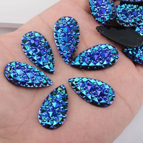 BOLIAO 10Pcs 16*30mm (0.63*1.18 in) AB Crystal Drop Dark Blue Rhinestones Flatback Resin Sew On Clothes/Home Holiday Decoration ► Photo 1/3