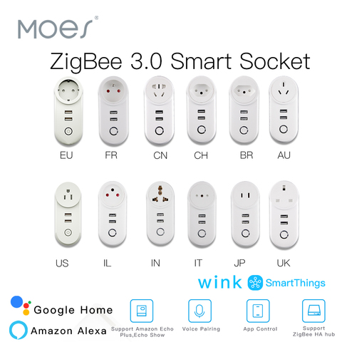 ZigBee 3.0 Smart Socket Plug with 2 USB Interface Remote Voice Control Work with SmartThings Wink Echo Plus and Most Zigbee Hub ► Photo 1/6