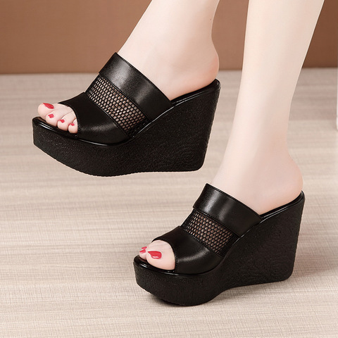 Plus Size 32-43 High Heels Slippers Women Wedding Shoes Summer 2022 Cutout Platform Wedges Slides Ladies Slippers for Office ► Photo 1/6