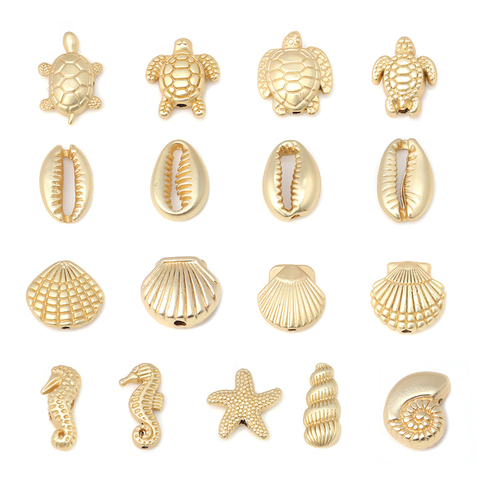 Doreen Box Ocean Jewelry Beads Zinc Alloy Sea Turtle Conch Star Fish Animal Matt Gold Color Accessories for DIY Jewelry, 10 PCs ► Photo 1/6