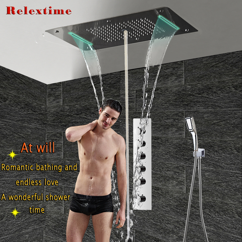 Large flow Thermostatic Concealed Shower Mixer LED Ceiling Shower Head Panel Luxury Bath Shower Rain Waterfall Bubble Mist ► Photo 1/6