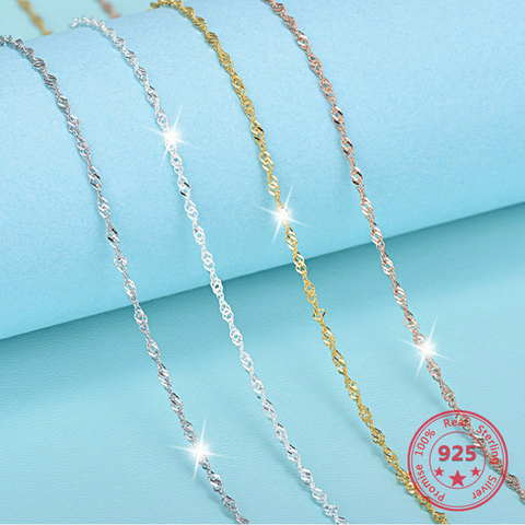 Pure 925 Silver Color Necklace 1.2/1.7mm 40/45cm Water Wave Female Clavicle Chain Four Colors To Choose From Healthy Material ► Photo 1/1