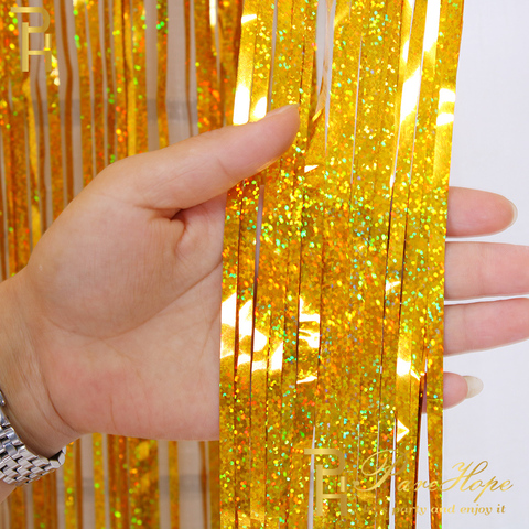 Parehope Glitter Upgrade Gold Foil Fringe Tinsel Curtain Birthday Wedding Party Decoration Backdrop Girl Adult Anniversary Props ► Photo 1/6