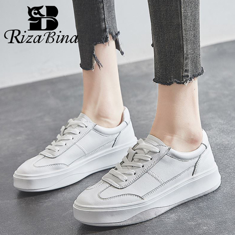RIZABINA Women Sneakers Real Leather Cross Strap Flats Shoes Woman Casual Daily Round Toe Lady Cross Strap Footwear Size 34-40 ► Photo 1/6