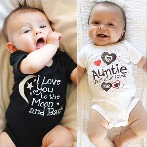 I LOVE YOU TO THE MOON AND BACK&My Auntie Loves Me Printed Boys Girls Infant Playsuits One Piece Lovely Baby Kid Romper Bodysuit ► Photo 1/6