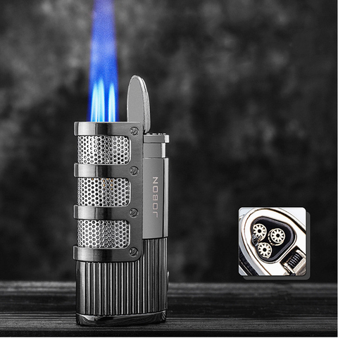 New Jobon Windproof Metal Triple Torch Lighter Jet Turbo Butane Gas Lighter Powerful Cigar Pipe Cigarette Lighter Gadget For Men ► Photo 1/6