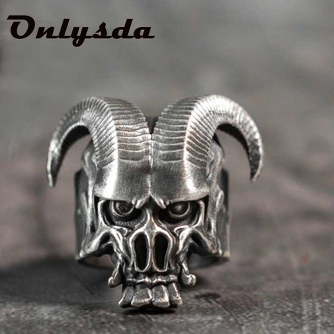 Unique Punk Gothic Satanic Demon Sorath Skull Ring Men 316L Stainless Steel Biker Ring Baphomet Jewelry Gift OSR259 ► Photo 1/5