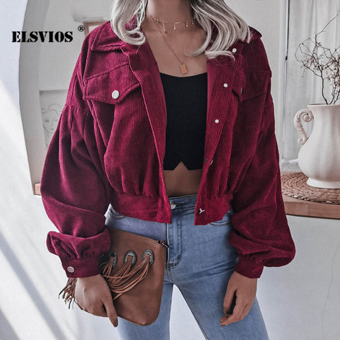 Fashion Women Corduroy Lantern Long Sleeves Lapel BF Style Jacket Fall Winter Elegant Solid Color New Loose Casual Short Jackets ► Photo 1/6