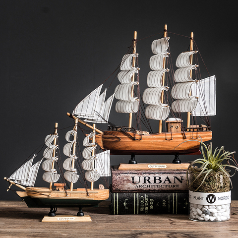With LED Light Caribbean Black Pearl Corsair Sailing Boats Wooden Sailboat Model  Home Decoration Accessories for Living Room ► Photo 1/6