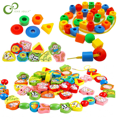 26/70pcs Cartoon Animal Fruit Geometry Block stringing beaded Toys Children Learning & Education Colorful Products Kids Toy ZXH ► Photo 1/5