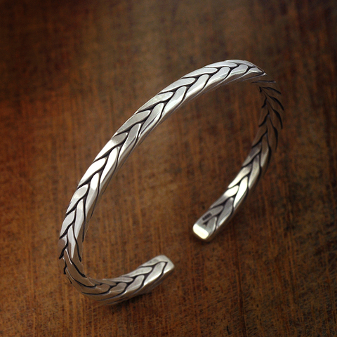 Solid 925 Sterling Silver Knitted Bangle Woven Torque Twisted Rope Cuff Bracelet Mens Women Handmade Jewelry Gift Pure Silver ► Photo 1/4