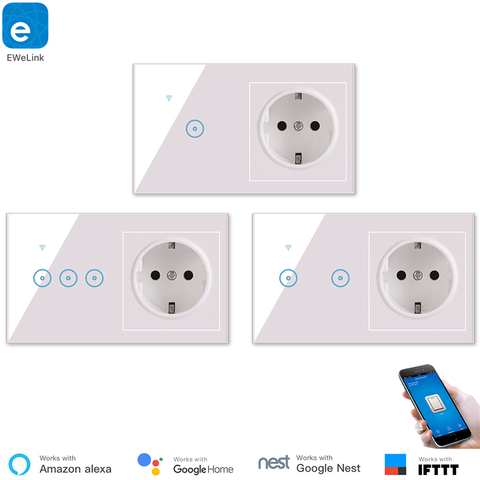 eWelink WiFi Wall Switch Socket EU Plug Smart Remote APP Control Smart Switch & Socket  Google Home Alexa Compatible IFTTT ► Photo 1/6