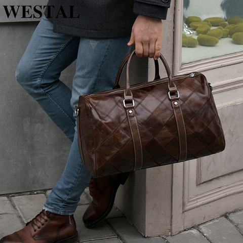 WESTAL Men's Travel Bags Hand Luggage Genuine Leather Duffle Bags Leather Luggage Travel Bag Suitcases Handbags big/Weekend Bag ► Photo 1/6