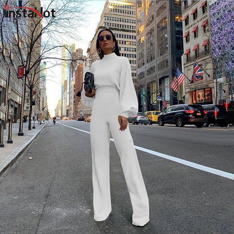 InstaHot Puff Elegant Women Two Piece Set Puff Long Sleeve and Flare Pants Autumn Office Ladies Sets Casual Fashion 2piece Sets ► Photo 1/6