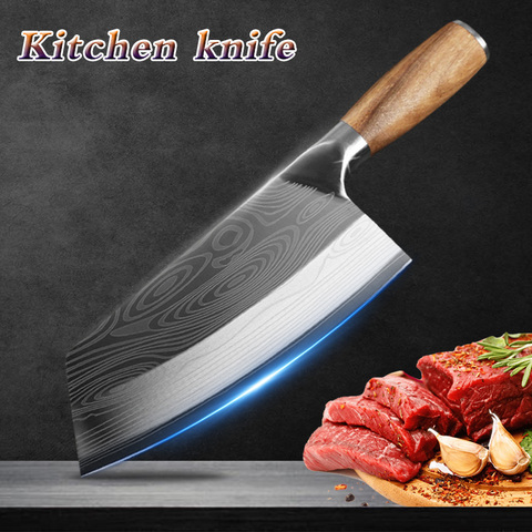 Kitchen Knife Damascus Laser Pattern Chinese Chef Knife Stainless Steel Butcher Meat Chopping Cleaver Knife Vegetable Cutter ► Photo 1/6