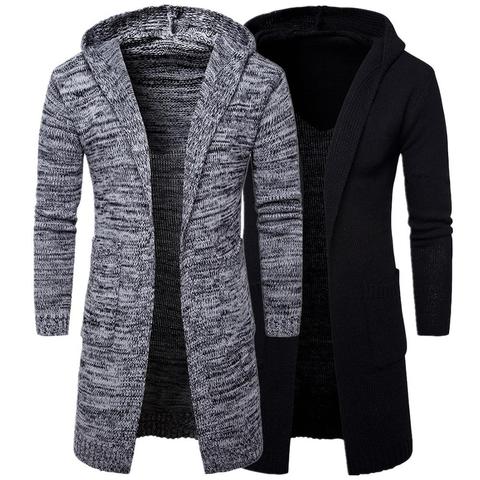 New Casual Men's Winter Warmer Solid Color Long Sleeve Pockets Thick Knitted Cardigan Hooded Coat ► Photo 1/6