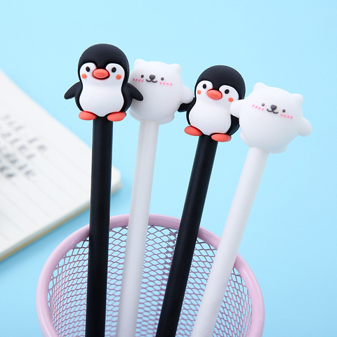 2 pcs/lot Kawaii Black White Penguin Silicone Head Gel Pen Signature Pen Escolar Papelaria School Office Supply Promotional Gift ► Photo 1/5