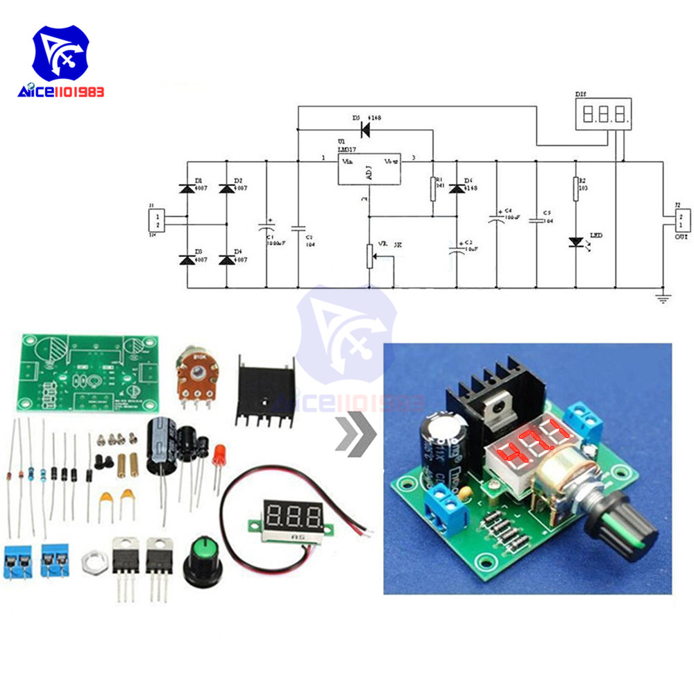 LED Voltmeter LM317 Adjustable Voltage Regulator Step down Power Supply Module 