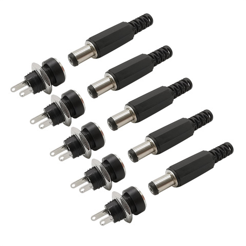 10Pcs(5Pairs) DC Power Pin 5.5x2.1mm Female Jack Male Plug  Jacks Socket Adapter 5.5*2.1 DC-022B Supply Panel Mount Connector ► Photo 1/6