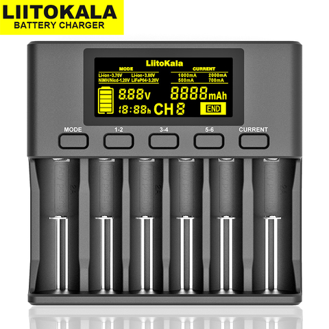 LiitoKala Lii-S6 18650 Lithium battery Charger 6-Slot Auto-Polarity Detect For 3.7V  26650 21700 32650 1.2V AA AAA batteries ► Photo 1/6