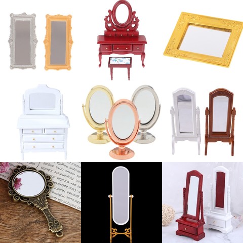 1PCS 1/12 Scale Bathroom Doll House Miniature Vintage Mini Dressing Dresser Mirror Frame Dolls Furniture Toys ► Photo 1/6