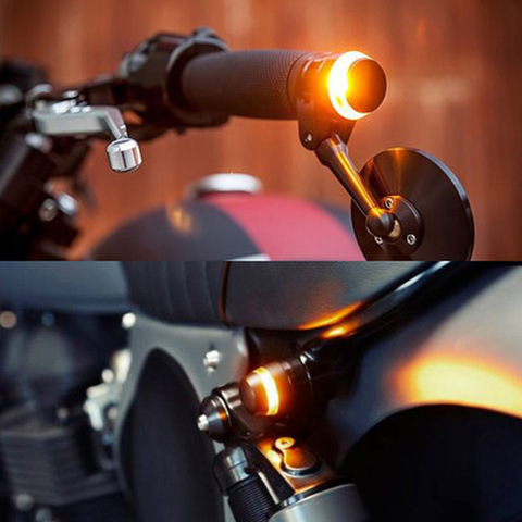 2pcs Motorcycle LED Signal Light Yellow and White Double Light Modified Handlebar LED Turn Signal for Cafe Racer ► Photo 1/6