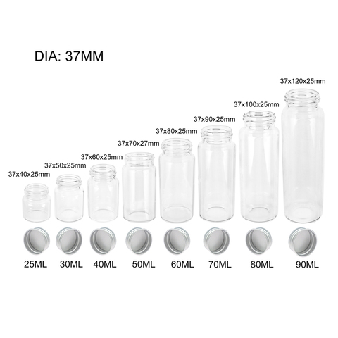 6PC 25ml 30ml 40ml 50ml 60ml 70ml 80ml 90ml Mini Glass Clear Bottle With Silver Screw Aluminum Cap Food Container Jars Vials ► Photo 1/6