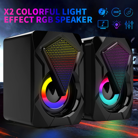 1 Pair USB Wired Stereo Subwoofer Speaker Colorful LED Light For Laptop Computer Heavy Bass Speakers Sound Box Music Player ► Photo 1/6