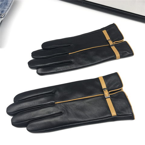 Women's leather gloves winter warm thickened coral fleece lining outdoor cold-proof non-slip sheepskin touch screen gloves ► Photo 1/6