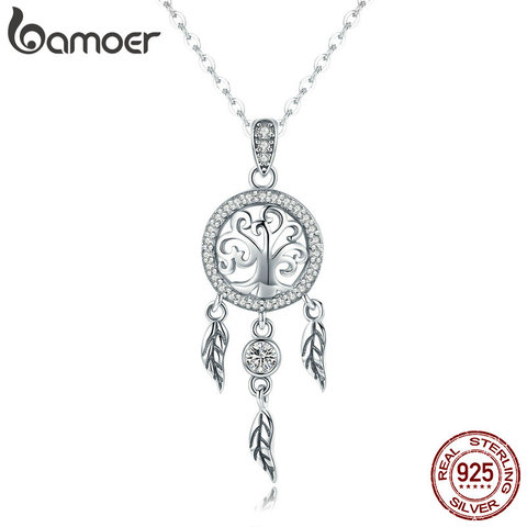 BAMOER Real 925 Sterling Silver Tree of Life Fashion Dream Catcher Pendant Necklaces for Women Sterling Silver Jewelry SCN298 ► Photo 1/6