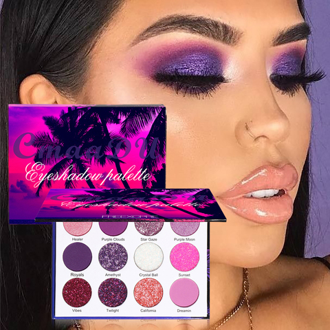 12 Colors Purple Neon Pigments Matte Eyeshadow Palette Christmas Matte Glitter Shiny Eyeshadow Makeup Pelette Purple Eye Shadow ► Photo 1/6