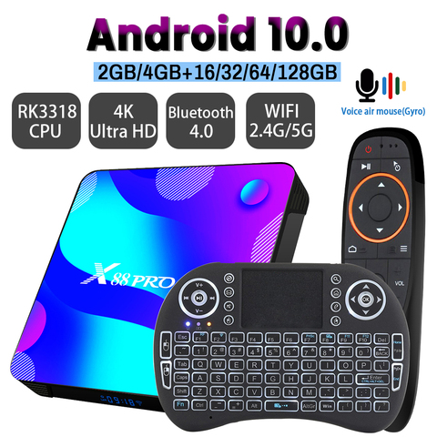 Android 10.0 TV BOX X88 PRO 10 32G 64G 128G 2.4G&5G RK3318 4K 3D Bluetooth TV receiver H.265 Fast Set Top TV Box ► Photo 1/6