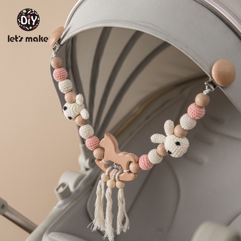 Let's Make Wood Teether Baby Bed Hanging Rattles Toy Make Noise Bird Elephant Shape Crochet Beads Bracelet Pram Clip Baby Rattle ► Photo 1/6