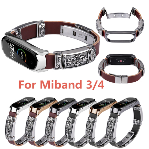 for xiaomi Mi Band 4 3 Strap Wrist loop vintage Leather Bracelet for Mi Band 3 4 Wristband Accessories for Mi Band 3 Bracelet ► Photo 1/6