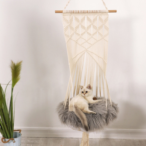 Hand-Woven cat Hanging Basket Swing, Pet cat Flower Mesh Basket Cage Hanging Nest Swing Bed Hammock Toy Washable,  All Seasons ► Photo 1/6