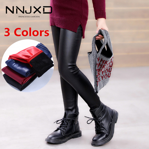 Children Kids Baby Girls PU Leather Leggings Pants Winter Warm